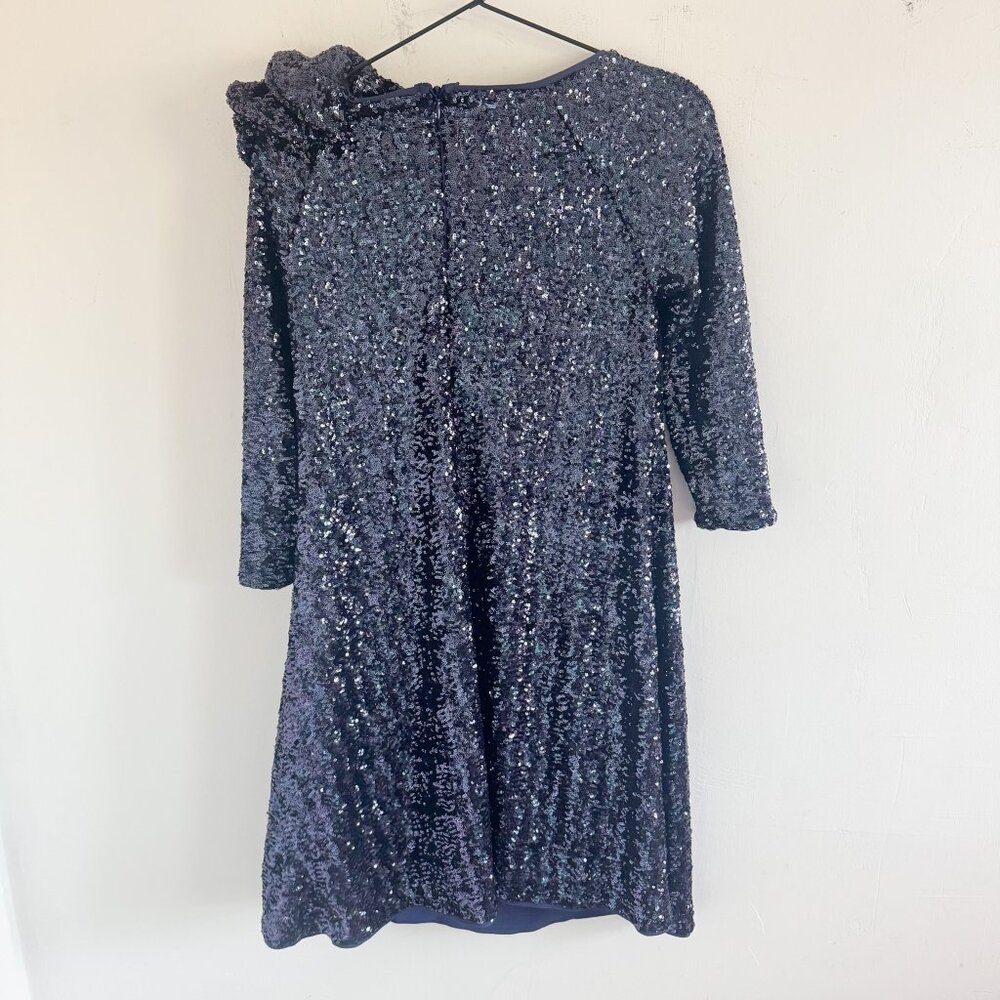 NWT Chiara Boni Navy Blue Bateau Neck Sequin Mini Dress 10 - Picture 6 of 7